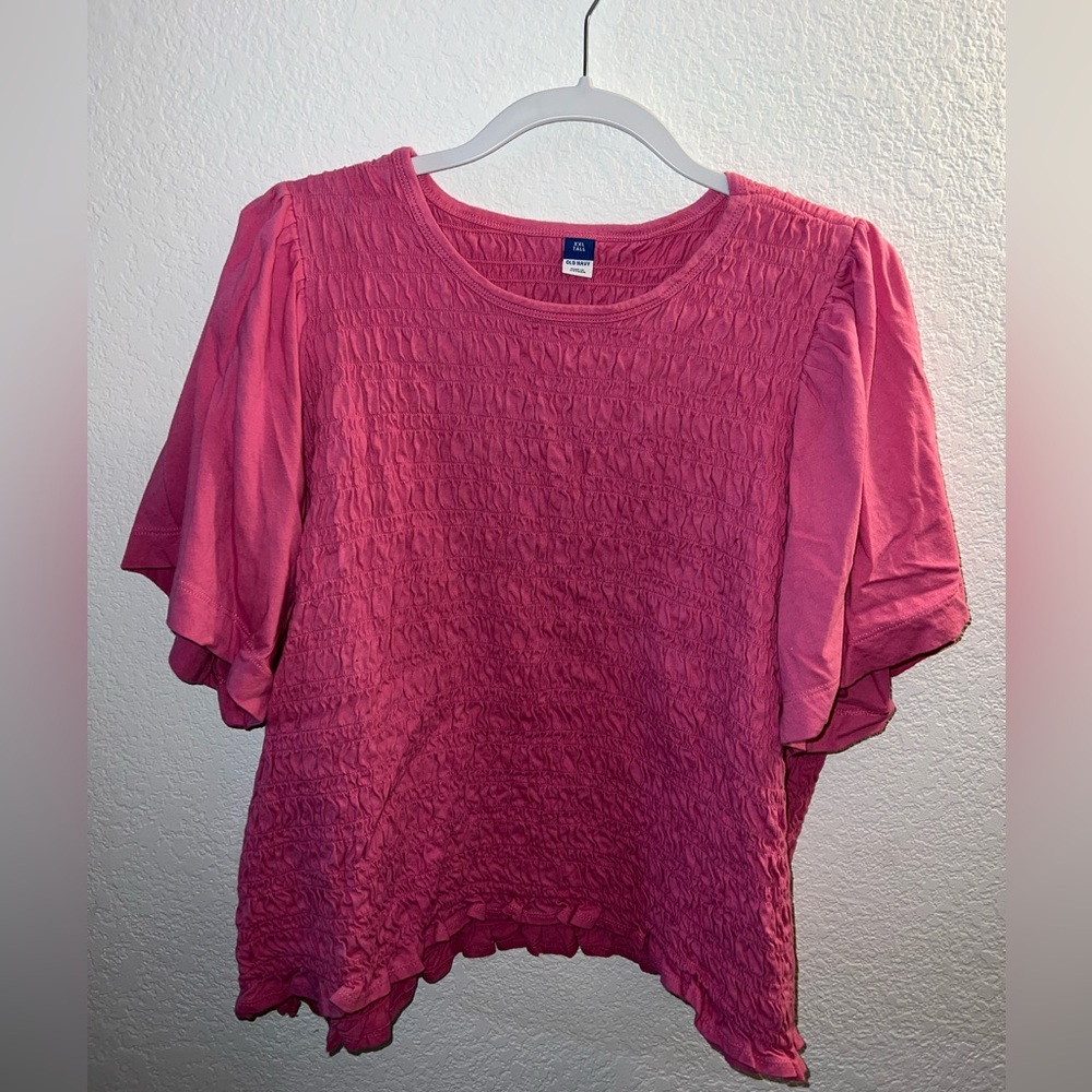 Old Navy Pink Flutter Sleeve Smocked Blouse